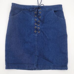 Forever 21 Small Dark Wash Denim Lace Up Mini Skirt Western Cowgirl Bratz Y2K